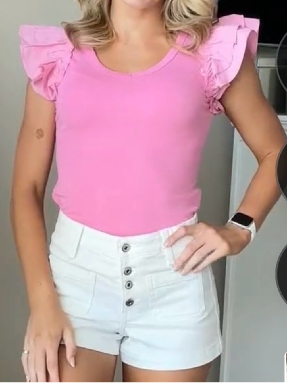 Ruffle Sleeve Scoop Neck Top - Pink